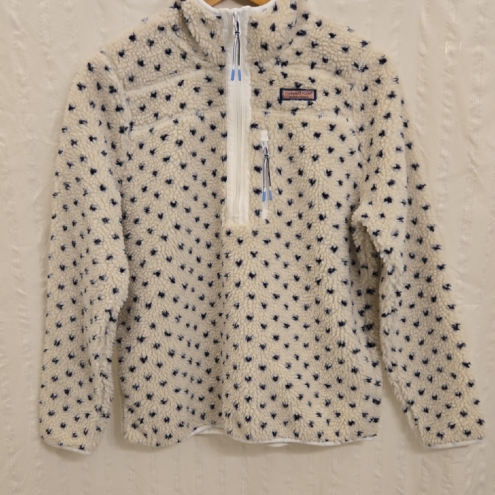 Vineyard Vines Cream and Navy Fleece Hoodie